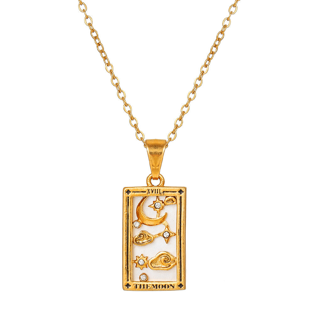 Vintage Stainless Steel Oil Drop Tarot Pendant Clavicle Chain
